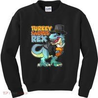 Funny Thanksgiving Turkey Saurus Rex Kids Sweatshirt thumb 0