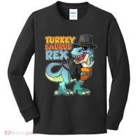 Funny Thanksgiving Turkey Saurus Rex Kids Long Sleeve Shirt thumb 0