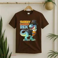 Funny Thanksgiving Turkey Saurus Rex T-Shirt thumb 2