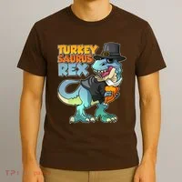 Funny Thanksgiving Turkey Saurus Rex T-Shirt thumb 3