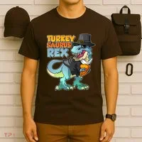 Funny Thanksgiving Turkey Saurus Rex T-Shirt thumb 6