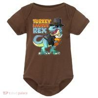 Funny Thanksgiving Turkey Saurus Rex Baby Bodysuit thumb 0