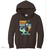 Funny Thanksgiving Turkey Saurus Rex Kids Hoodie thumb 0