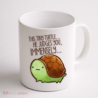 Funny This Tiny Turtle... He Judges You, Immensely. Coffee Mug thumb 1