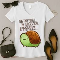 Funny This Tiny Turtle... He Judges You, Immensely. Women's V-Neck T-Shirt thumb 2