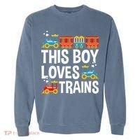 Funny Train This Boy Loves Trains Garment-Dyed Sweatshirt thumb 0