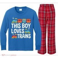 Funny Train This Boy Loves Trains Kids Long Sleeve Plaid Pajama Set thumb 0