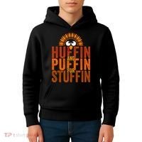 Funny Turkey Trot Huffin And Puffin For Stuffin Kids Hoodie thumb 4