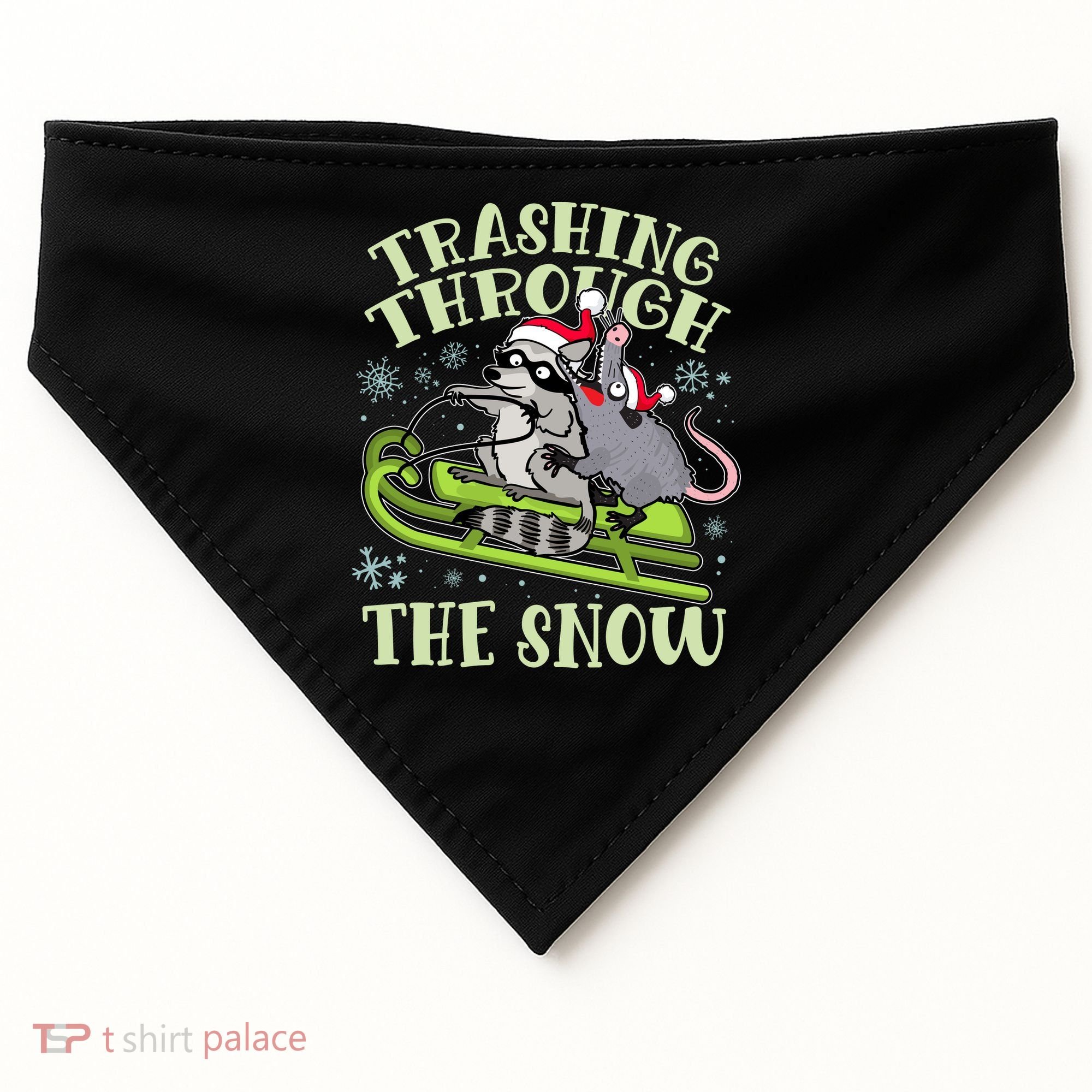 Funny Trashing Through The Snow Sleding Raccoon And Opossum USA-Made Doggie Bandana