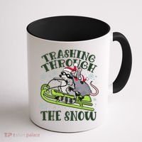 Funny Trashing Through The Snow Sleding Raccoon And Opossum Coffee Mug thumb 1