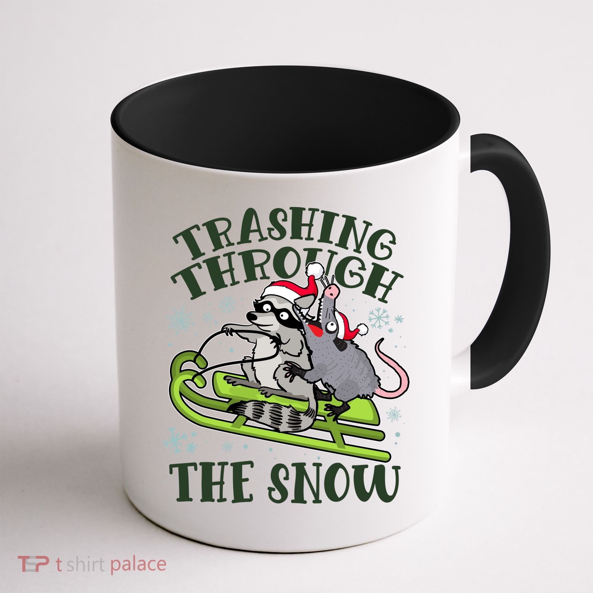 Funny Trashing Through The Snow Sleding Raccoon And Opossum Coffee Mug