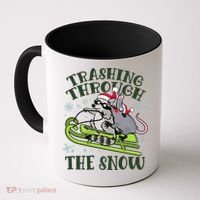 Funny Trashing Through The Snow Sleding Raccoon And Opossum Coffee Mug thumb 0