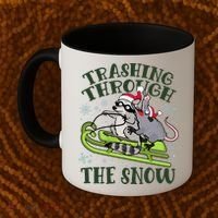 Funny Trashing Through The Snow Sleding Raccoon And Opossum Coffee Mug thumb 2