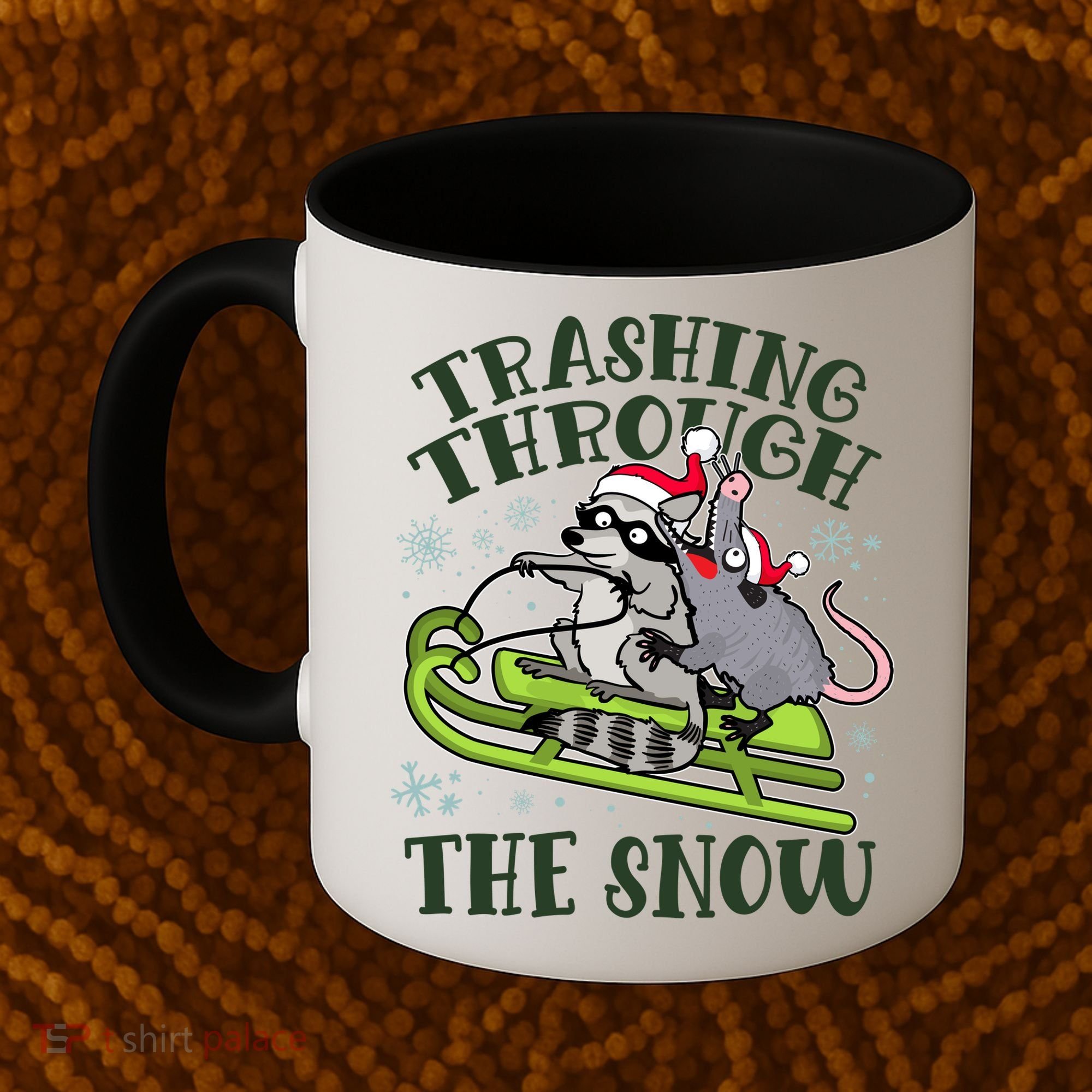 Funny Trashing Through The Snow Sleding Raccoon And Opossum Coffee Mug
