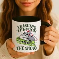 Funny Trashing Through The Snow Sleding Raccoon And Opossum Coffee Mug thumb 3