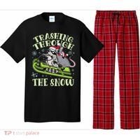 Funny Trashing Through The Snow Sleding Raccoon And Opossum Pajama Set thumb 0