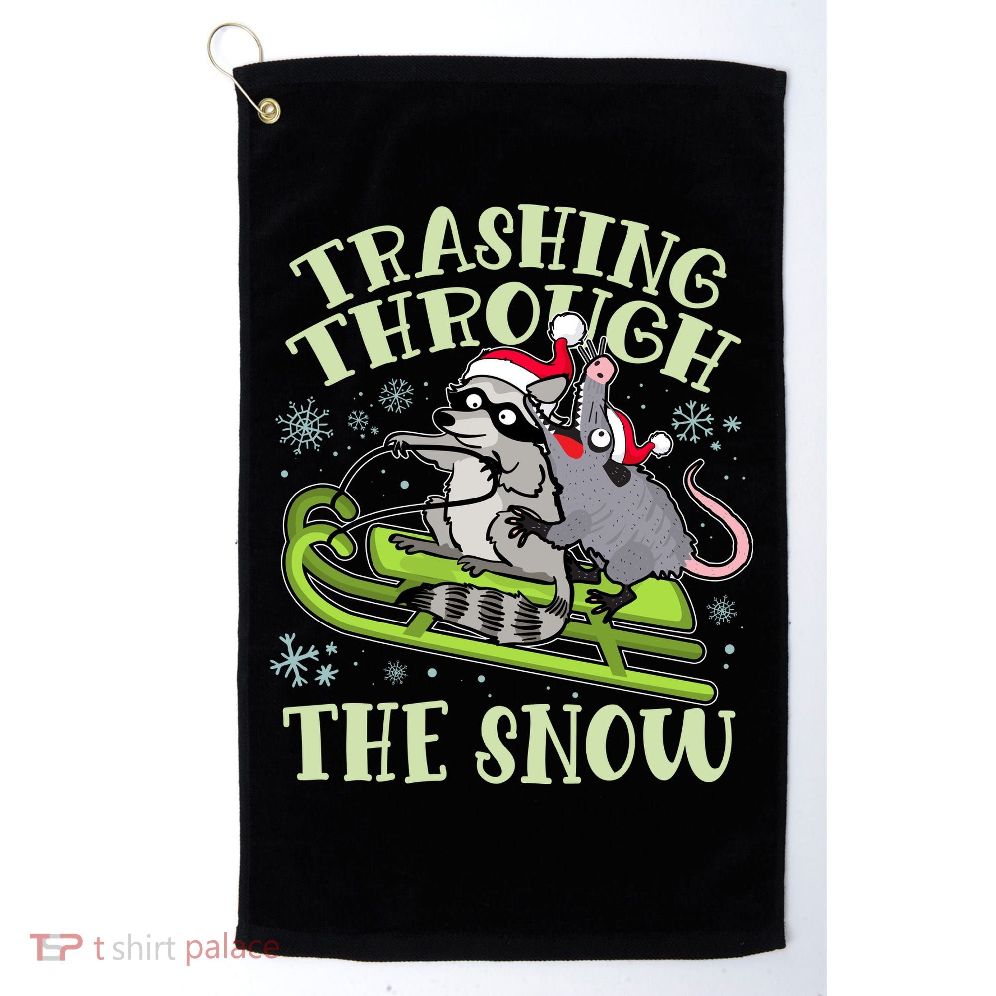 Funny Trashing Through The Snow Sleding Raccoon And Opossum Golf Towel