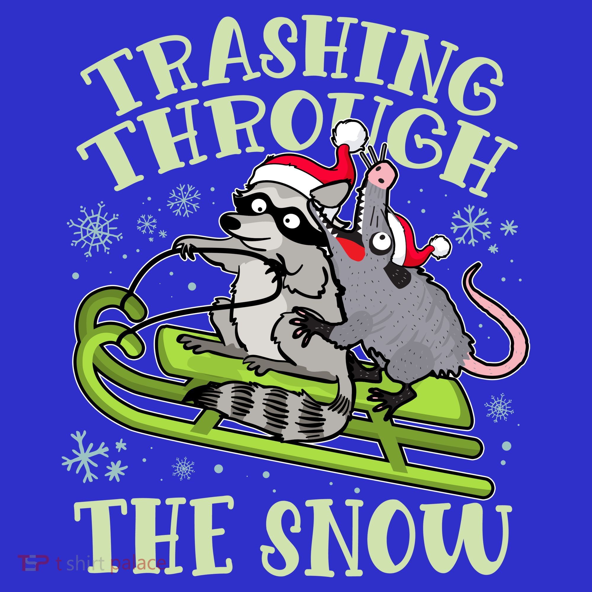 Funny Trashing Through The Snow Sleding Raccoon And Opossum Sweatshirt