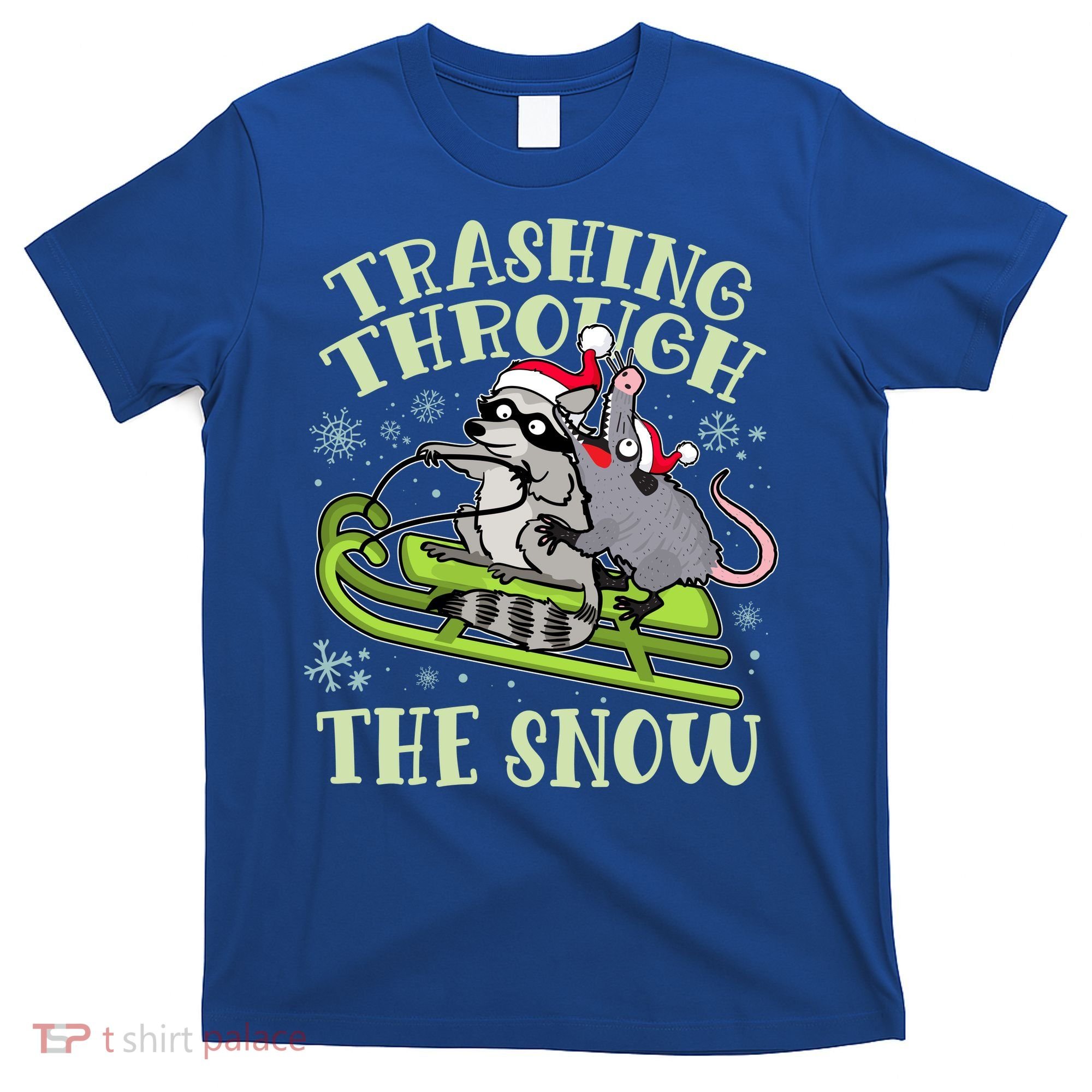 Funny Trashing Through The Snow Sleding Raccoon And Opossum T-Shirt