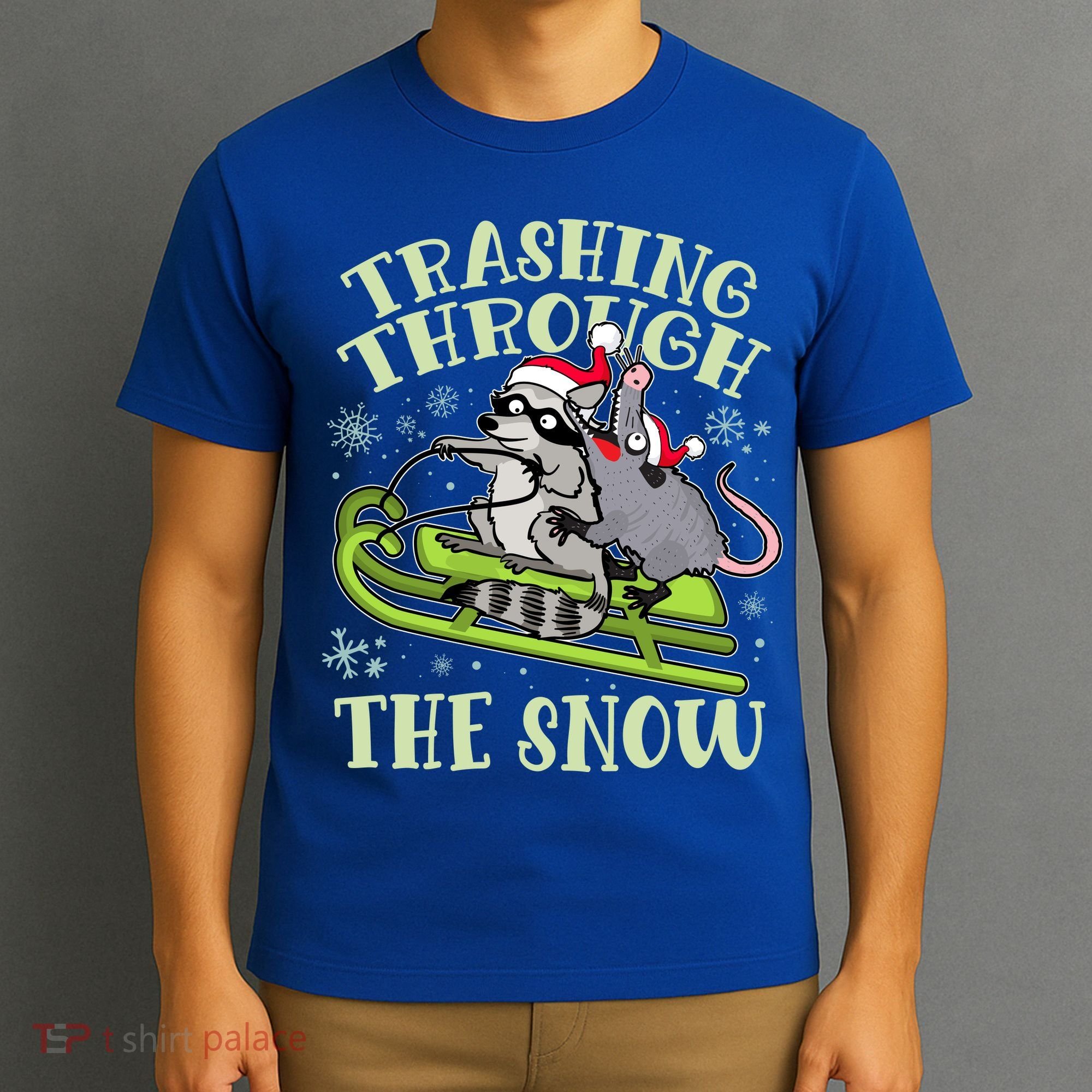 Funny Trashing Through The Snow Sleding Raccoon And Opossum T-Shirt