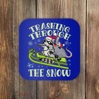 Funny Trashing Through The Snow Sleding Raccoon And Opossum Coaster thumb 0