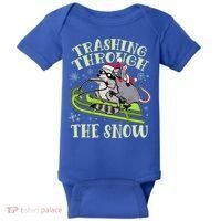 Funny Trashing Through The Snow Sleding Raccoon And Opossum Baby Bodysuit thumb 0
