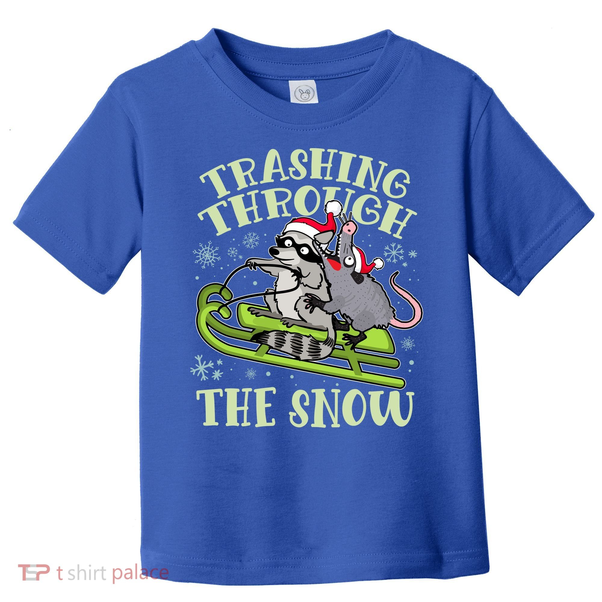 Funny Trashing Through The Snow Sleding Raccoon And Opossum Toddler T-Shirt