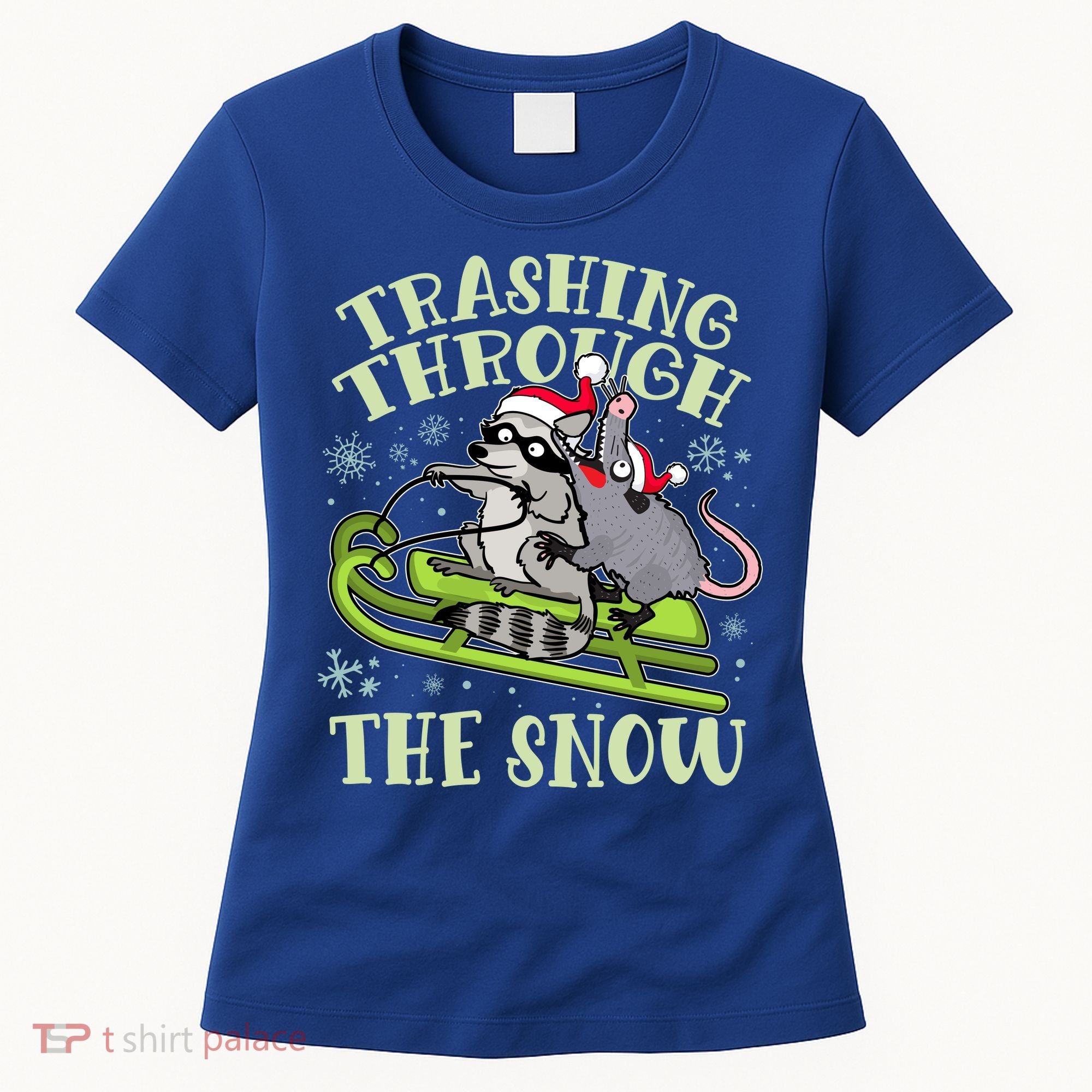 Funny Trashing Through The Snow Sleding Raccoon And Opossum Women's T-Shirt