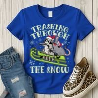 Funny Trashing Through The Snow Sleding Raccoon And Opossum Women's T-Shirt thumb 3
