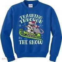 Funny Trashing Through The Snow Sleding Raccoon And Opossum Kids Sweatshirt thumb 0