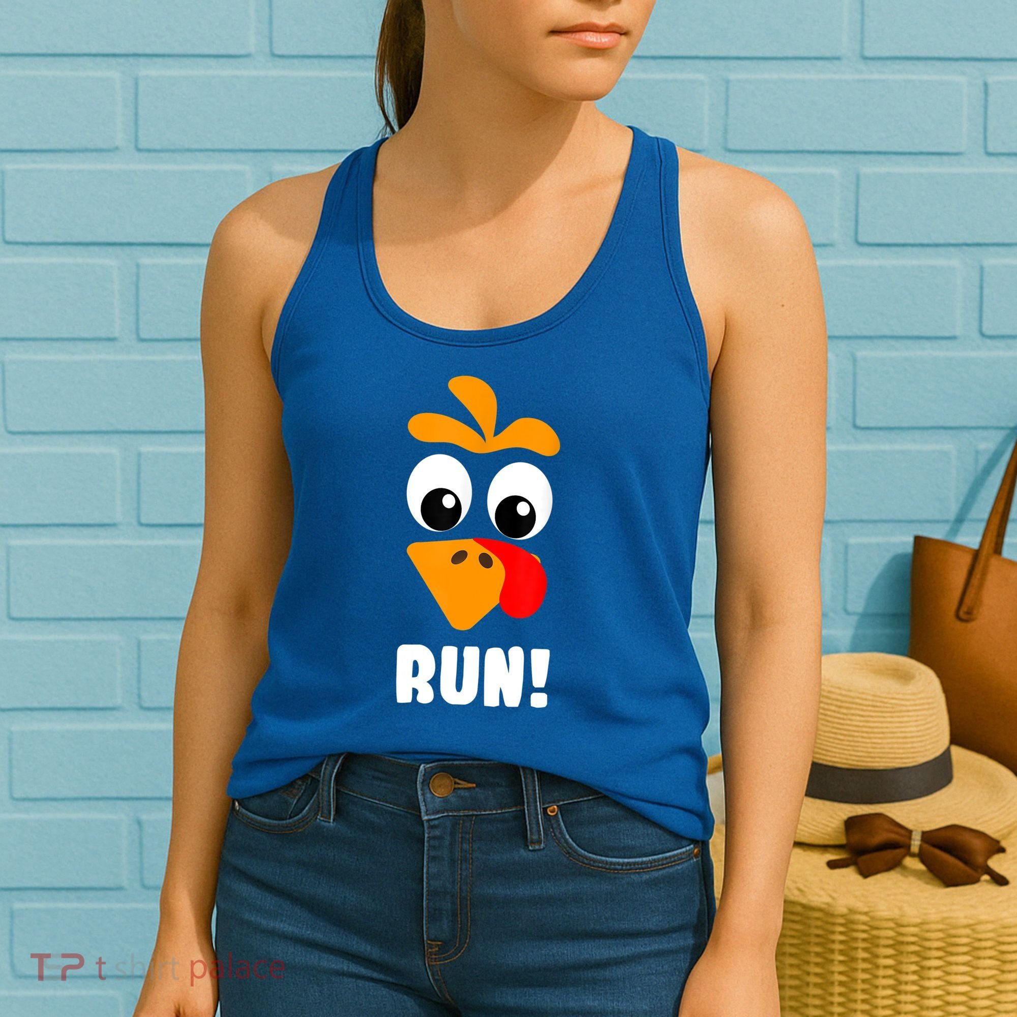 Funny Turkey Trot Adult Running Costume Turkey Face Women's Tank Top