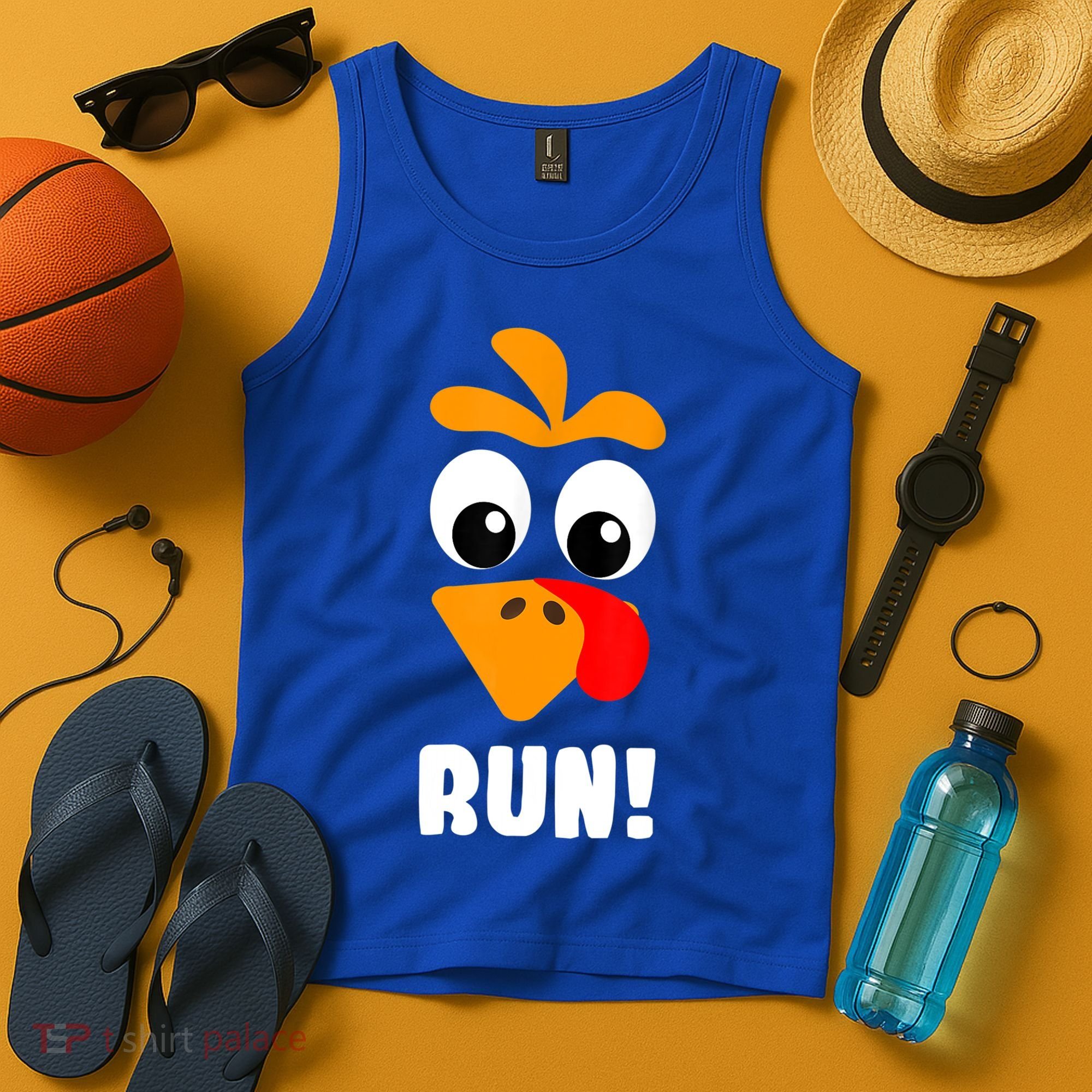 Funny Turkey Trot Adult Running Costume Turkey Face Tank Top