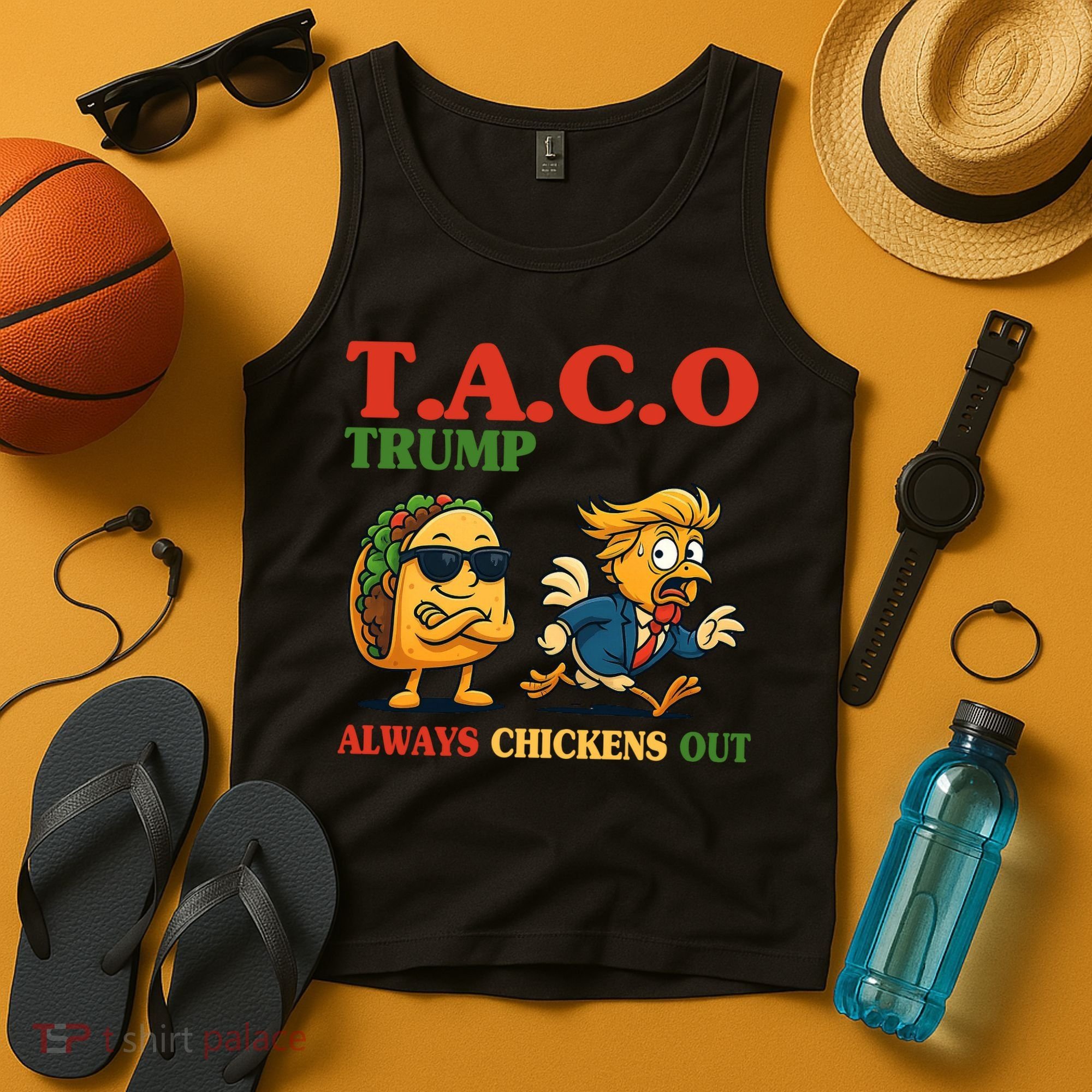 Funny Taco Trump Always Chickens Out Tank Top