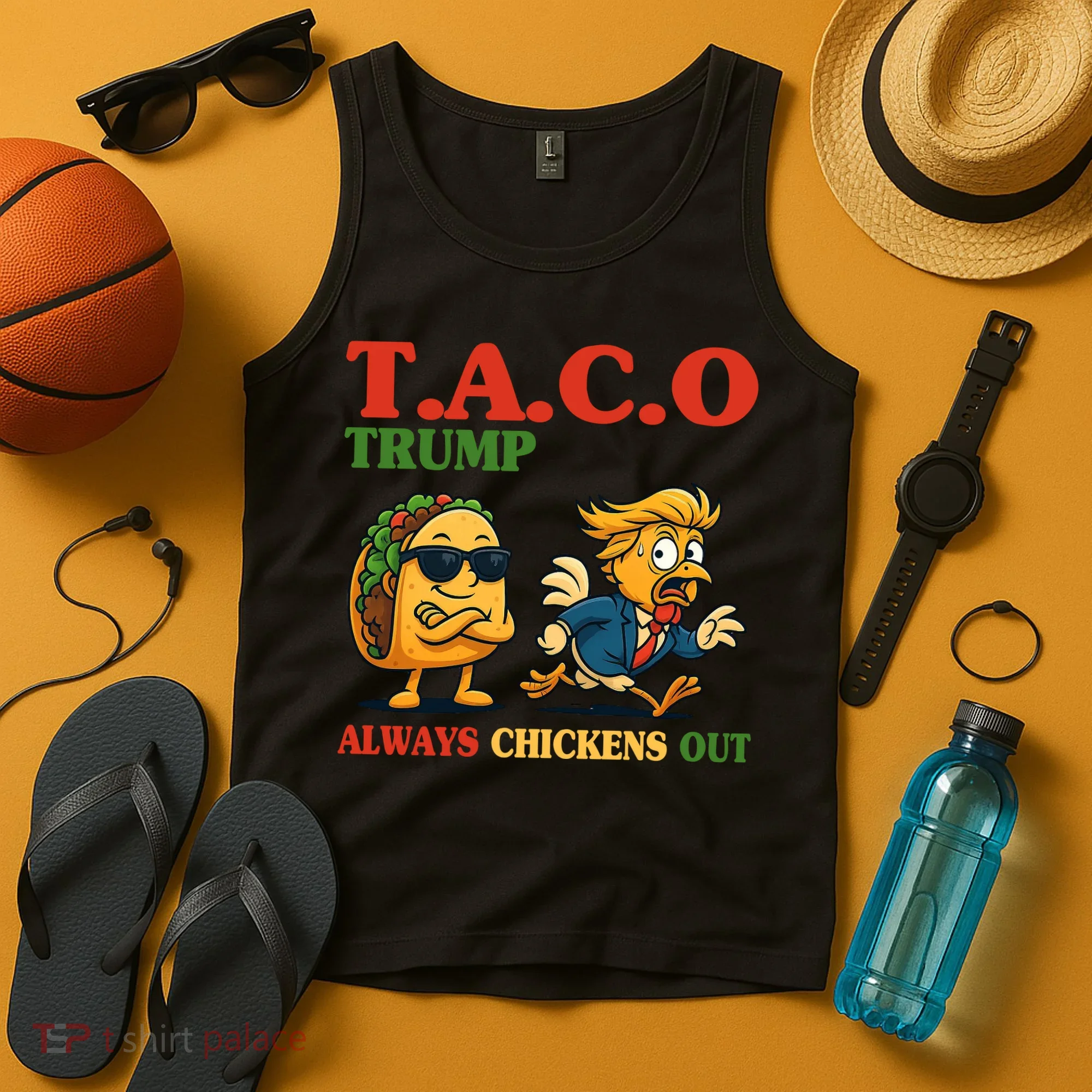 Funny Taco Trump Always Chickens Out Tank Top