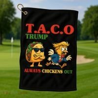 Funny Taco Trump Always Chickens Out Golf Towel thumb 1