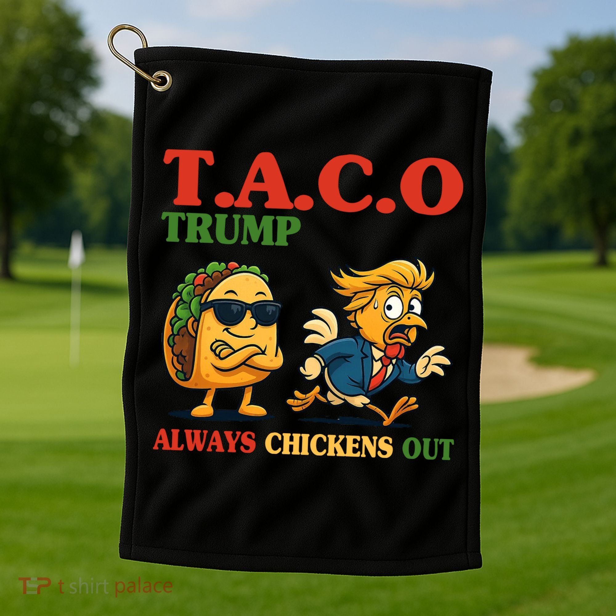 Funny Taco Trump Always Chickens Out Golf Towel