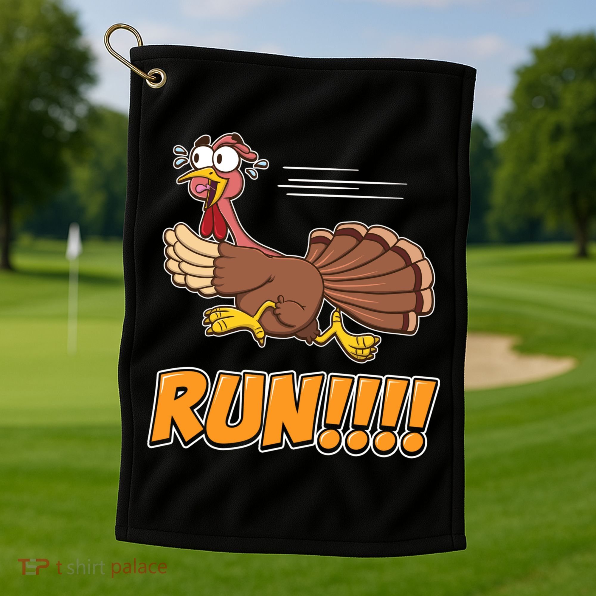 Funny Turkey Thanksgiving Family Funny Gift Trot Run! Golf Towel