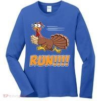 Funny Turkey Thanksgiving Family Funny Gift Trot Run! Women's Long Sleeve Shirt thumb 0