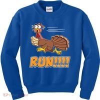 Funny Turkey Thanksgiving Family Funny Gift Trot Run! Kids Sweatshirt thumb 0