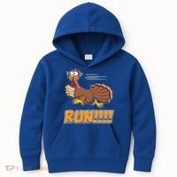 Funny Turkey Thanksgiving Family Funny Gift Trot Run! Kids Hoodie thumb 0