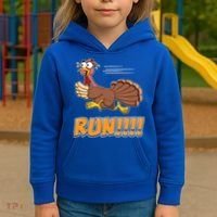 Funny Turkey Thanksgiving Family Funny Gift Trot Run! Kids Hoodie thumb 3