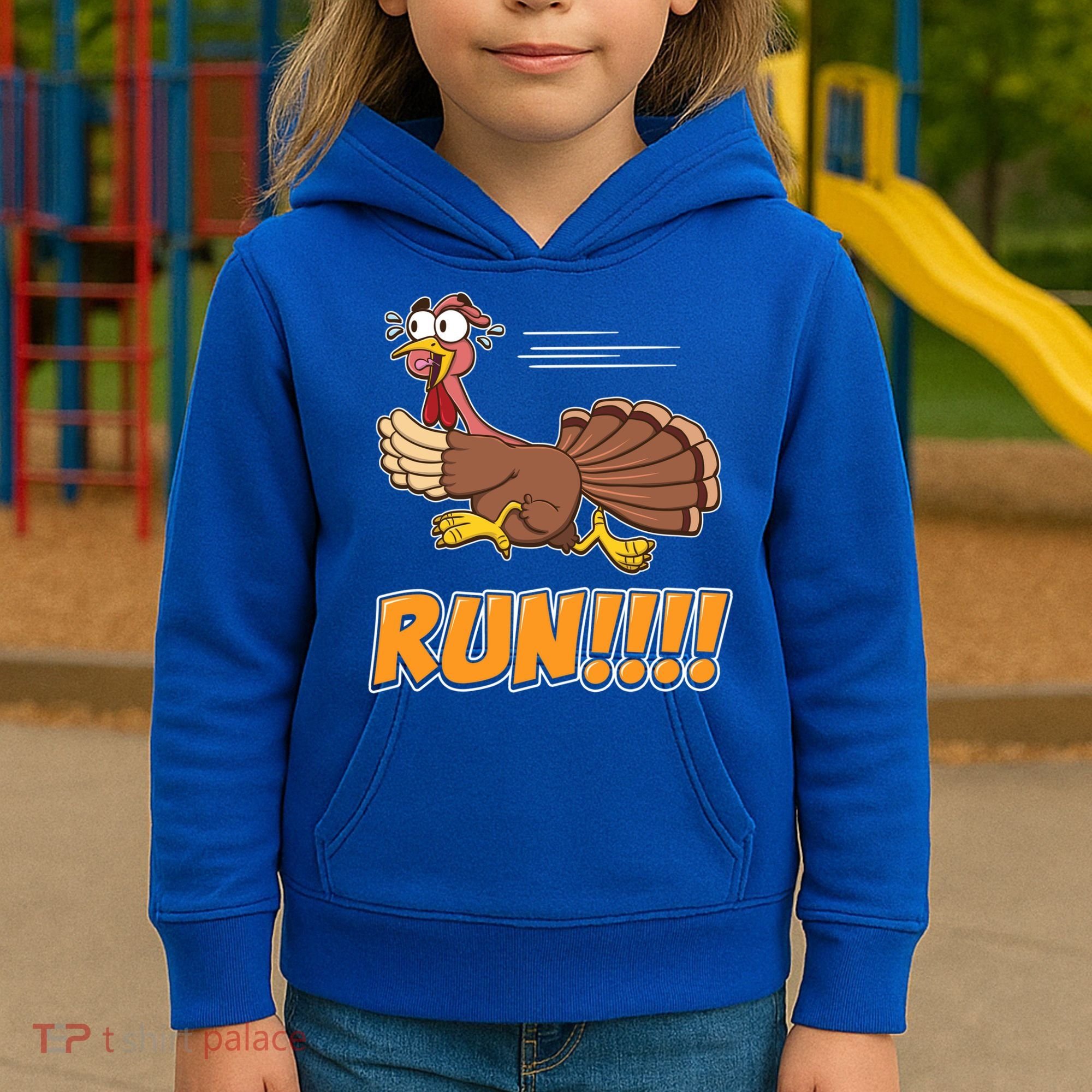 Funny Turkey Thanksgiving Family Funny Gift Trot Run! Kids Hoodie