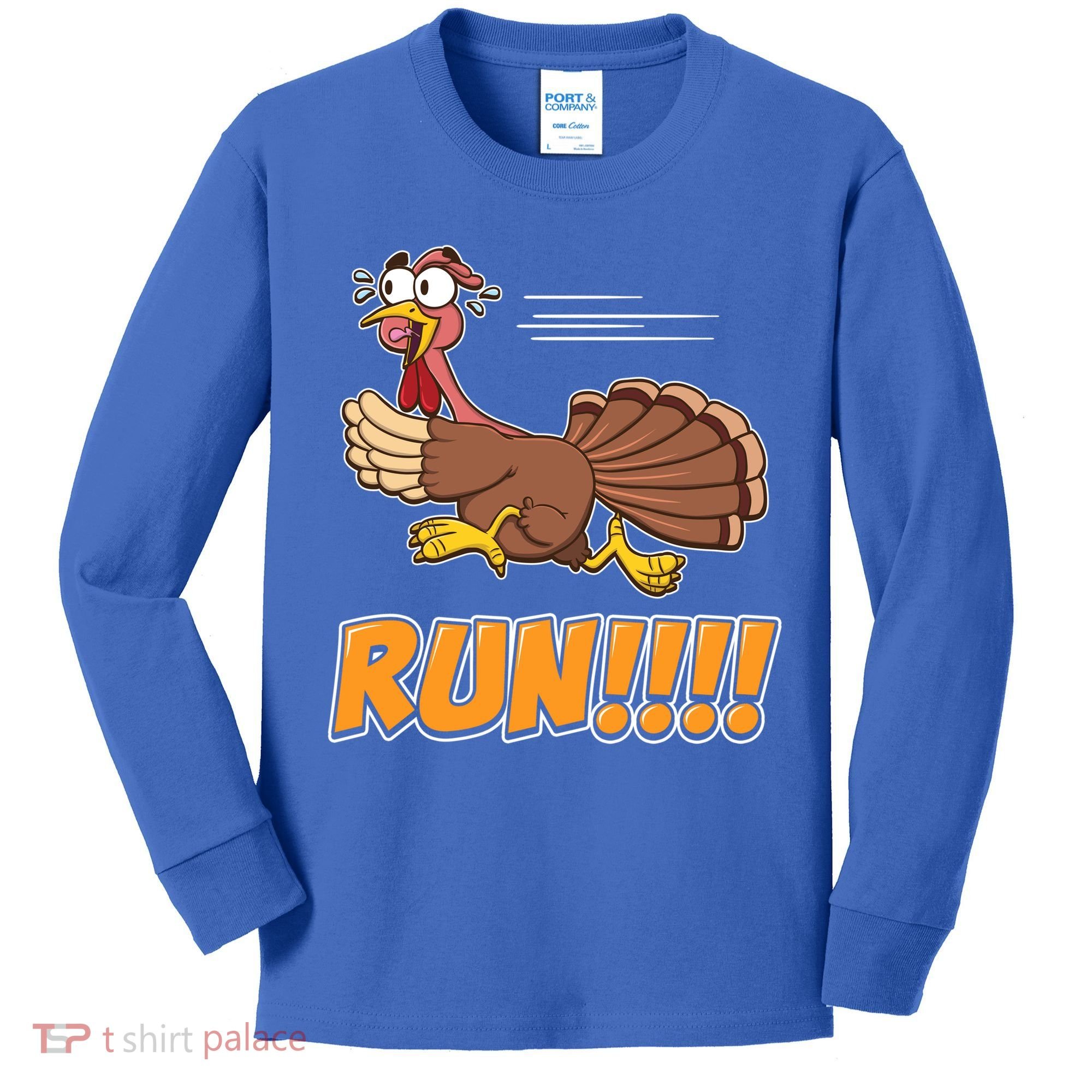 Funny Turkey Thanksgiving Family Funny Gift Trot Run! Kids Long Sleeve Shirt