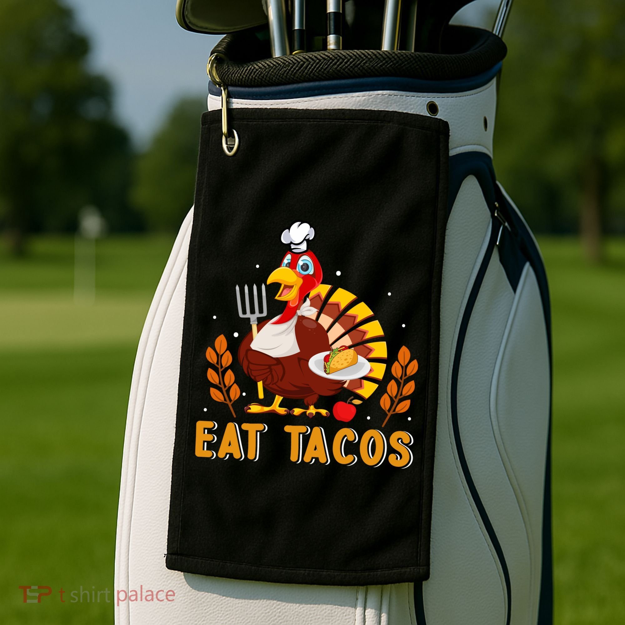 Funny Thanksgiving Turkey Eat Tacos Golf Towel