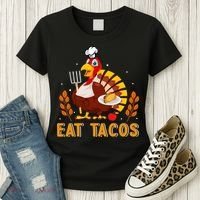 Funny Thanksgiving Turkey Eat Tacos Women's T-Shirt thumb 3