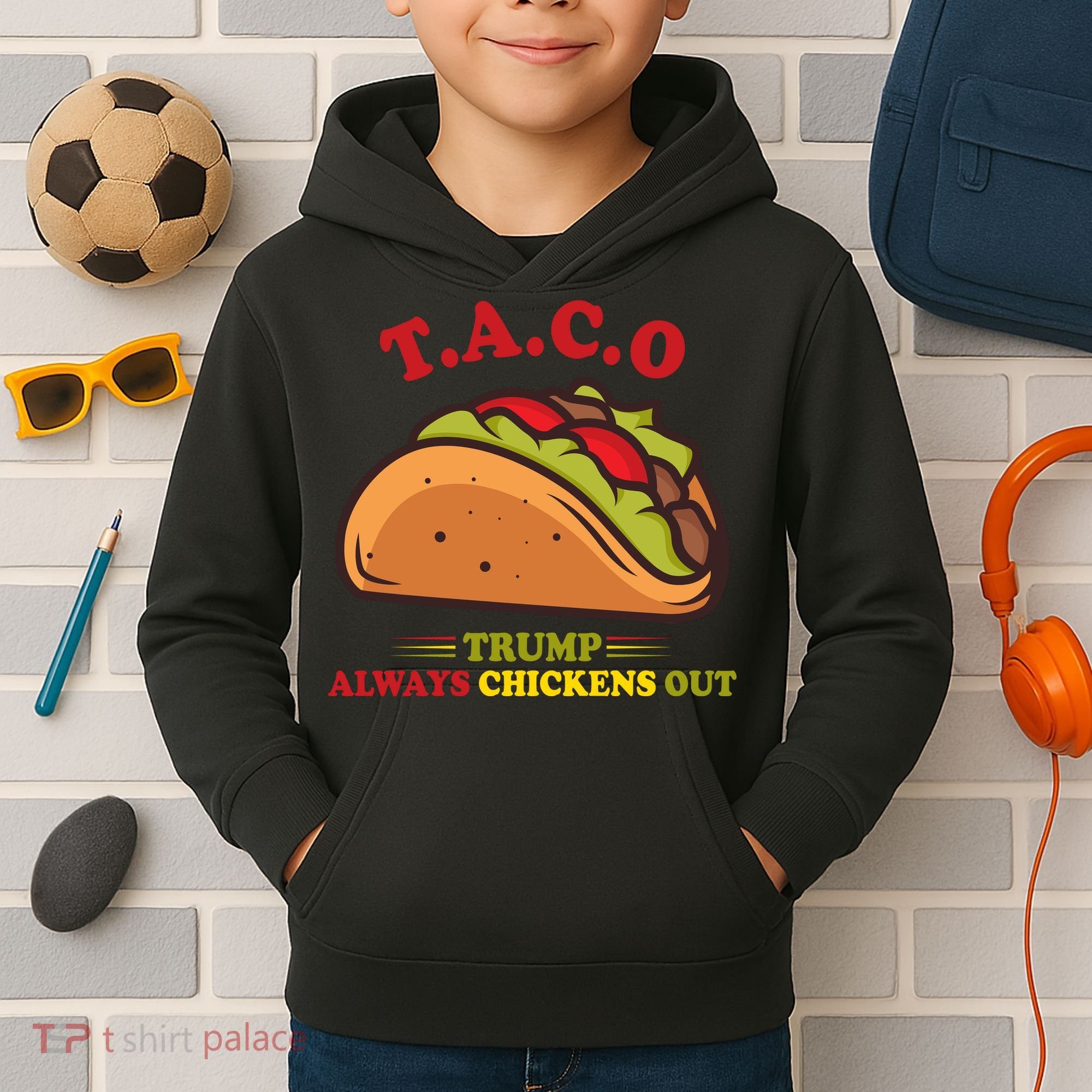 Funny Taco Trump Always Chickens Out Kids Hoodie