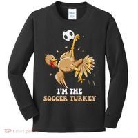 Funny Thanksgiving Turkey Soccer Kids Long Sleeve Shirt thumb 0