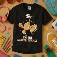 Funny Thanksgiving Turkey Soccer Kids T-Shirt thumb 3