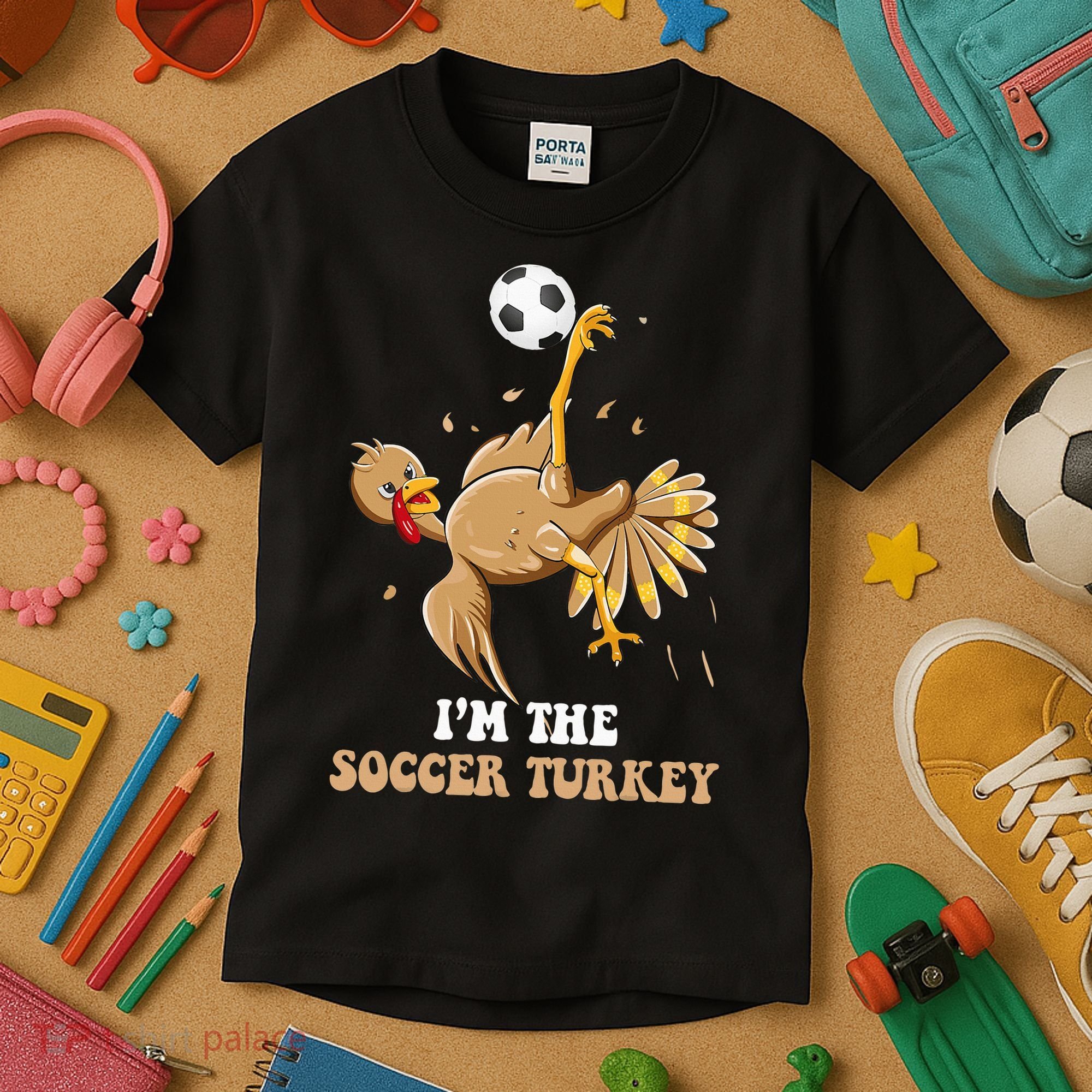 Funny Thanksgiving Turkey Soccer Kids T-Shirt