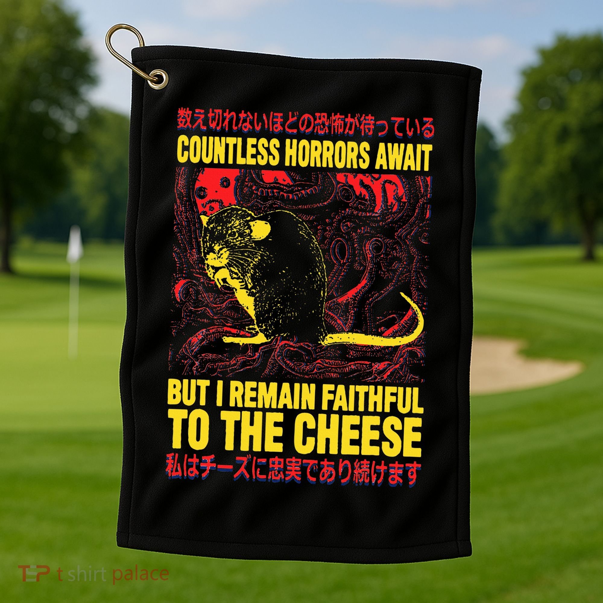 Faithful To The Cheese Japanese Horror Rat Golf Towel